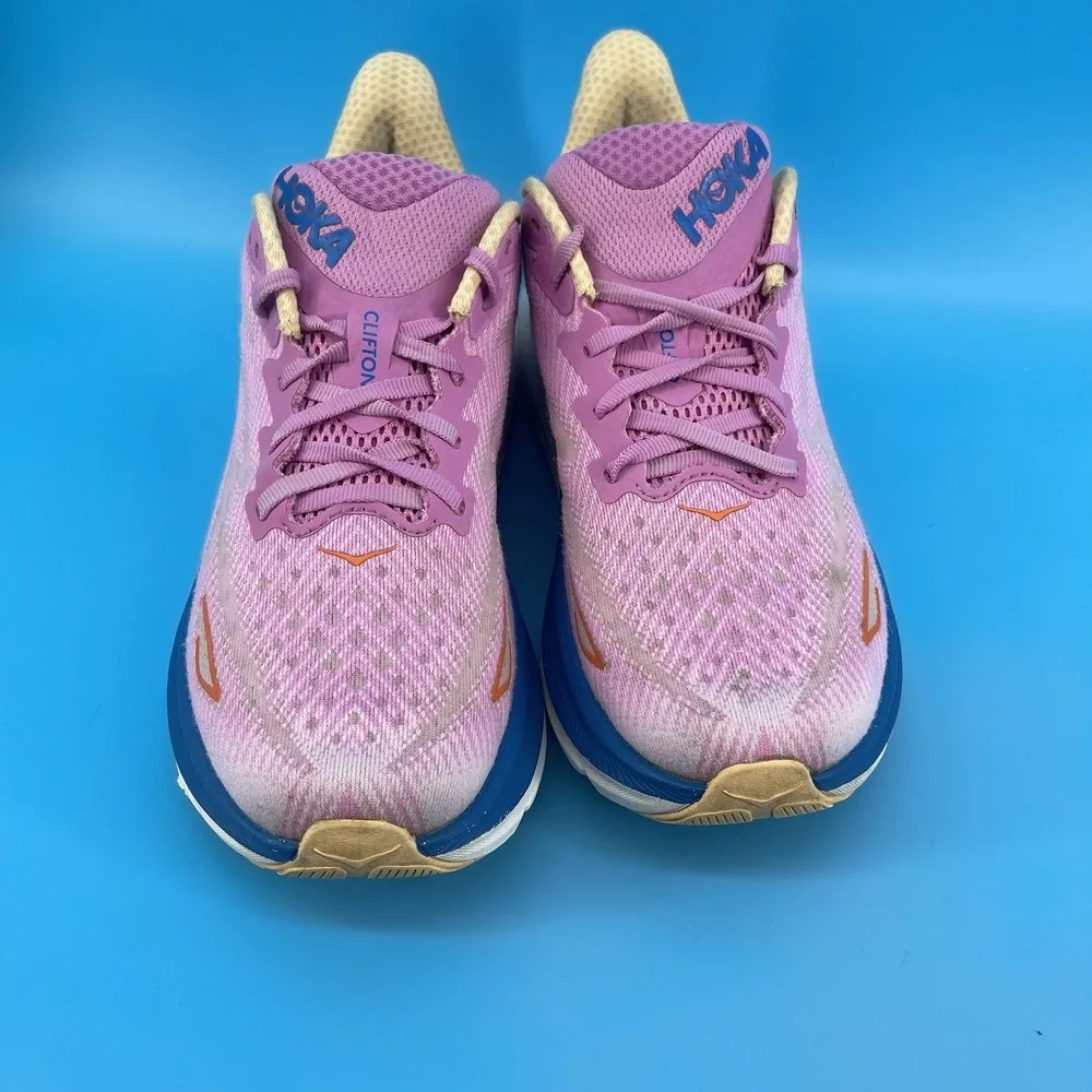 HOKA Clifton 9 Women's Pink Blue Running Shoes Size 8 US 40 EU